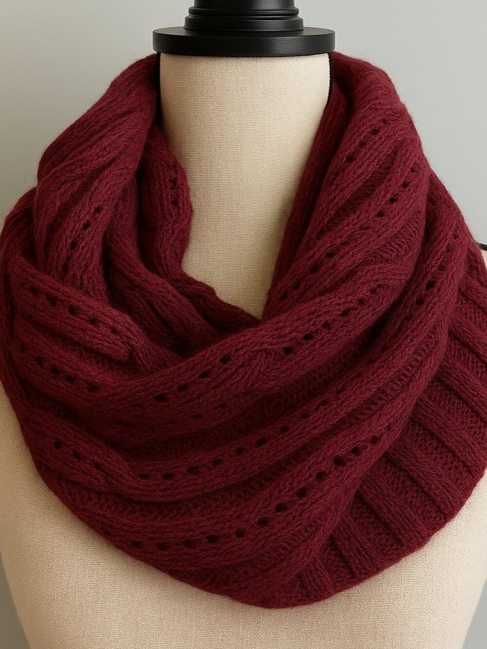 Celeste Cashmere Wool Blend Cable Knit Infinity Scarf Burgundy EUC One Size